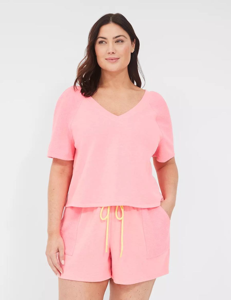 Women Lane Bryant Terry Fleece Tee T Shirts Pink | QGB1279FZ