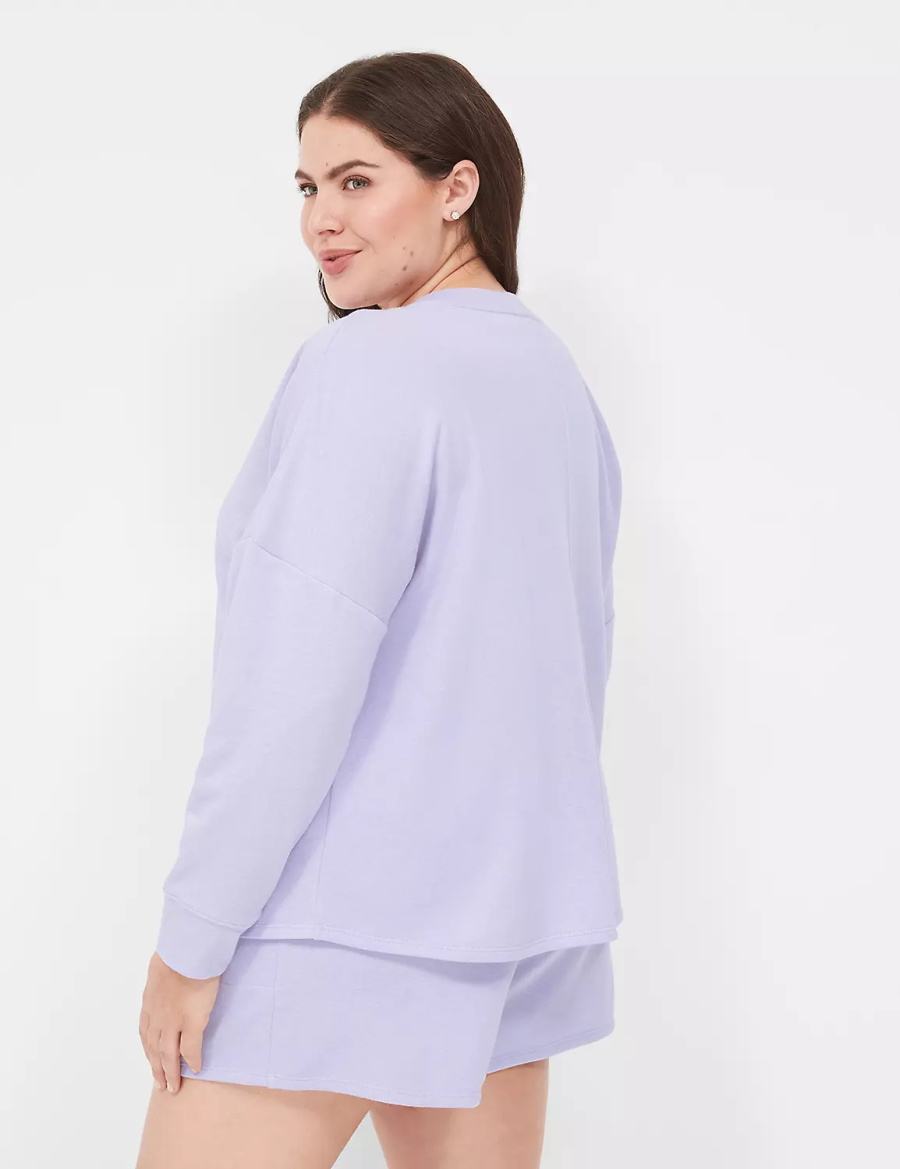 Women Lane Bryant Terry Fleece V-Neck Top T Shirts Purple | HDI1914PT