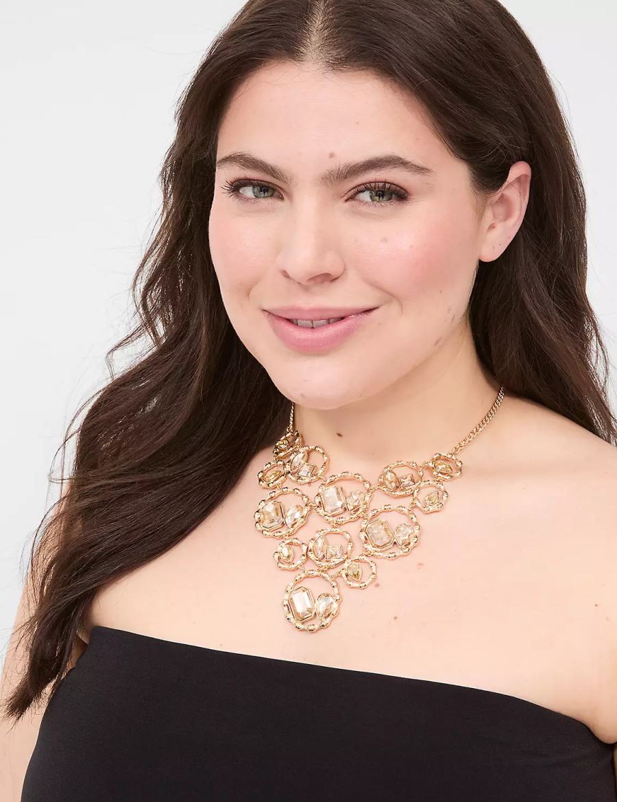 Women Lane Bryant Textured Imitation Stone Statement Necklace Gold | YQO9039JH