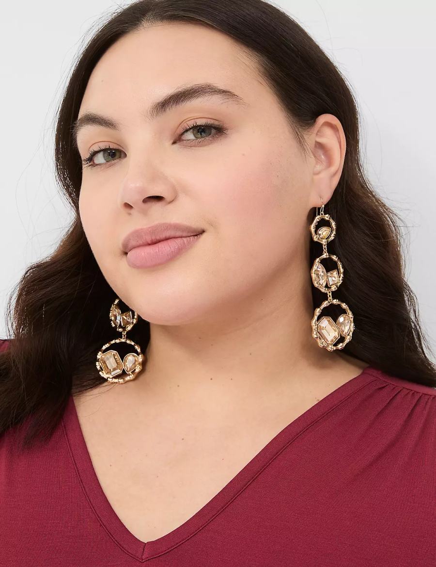 Women Lane Bryant Textured Imitation Stone Drop Earrings Gold | CNO3641RY