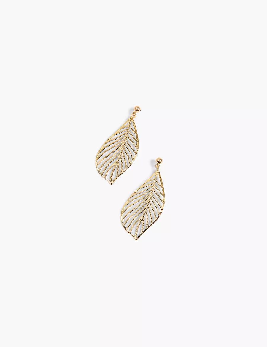 Women Lane Bryant Textured Metal Leaf Drop Earrings Gold | VQX8560PH