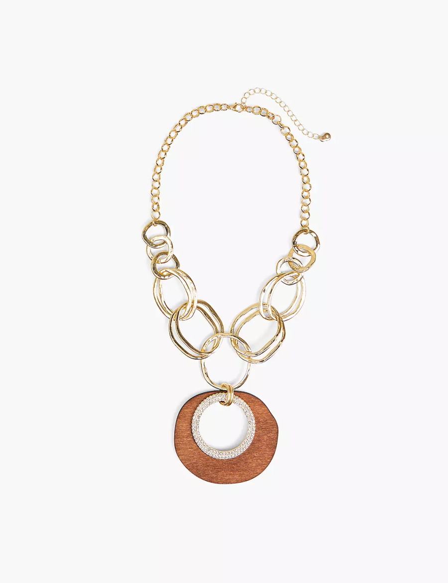 Women Lane Bryant Textured & Wood Multi-Circle Pendant Necklace Gold | GJU9033JL