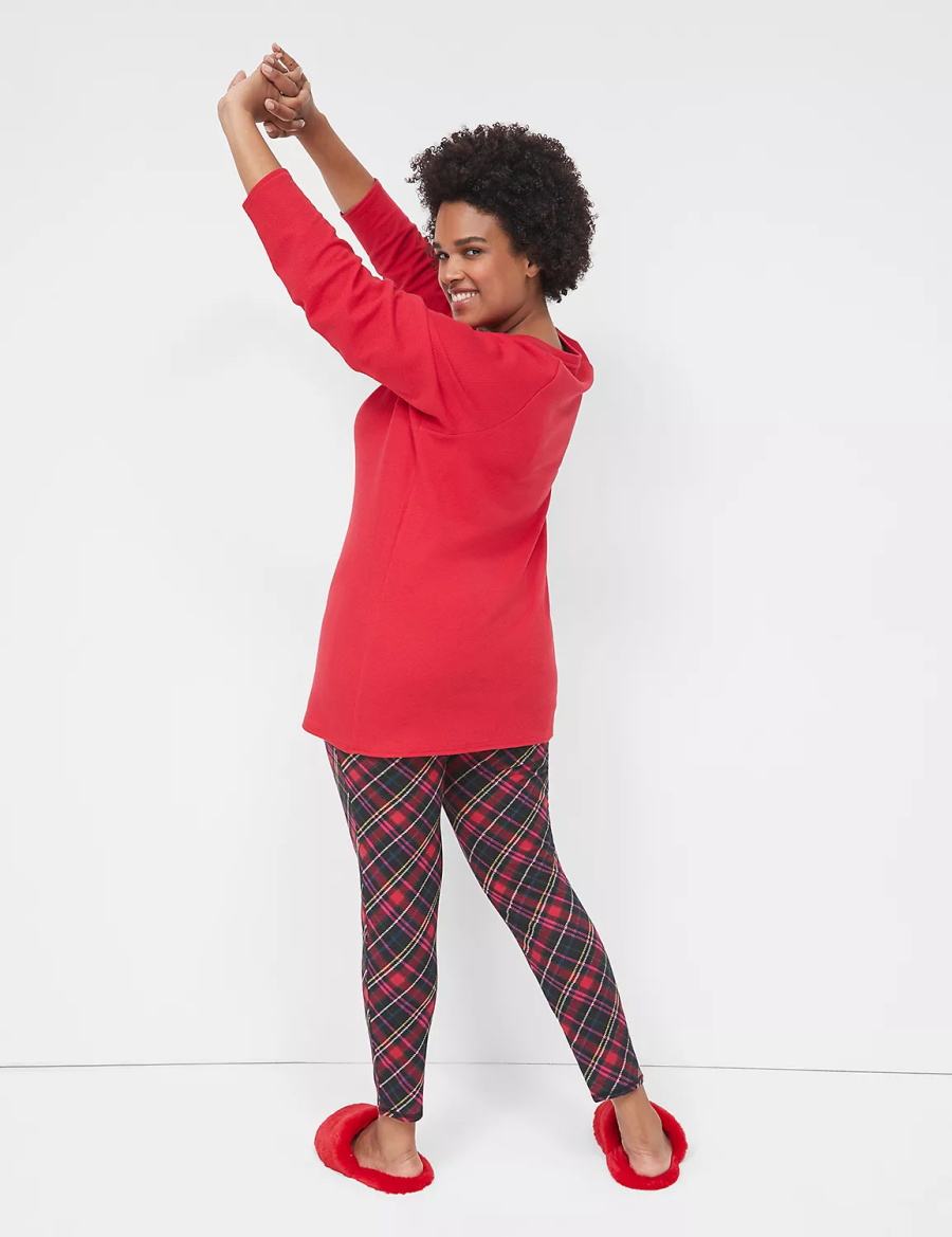 Women Lane Bryant Thermal Henley Tee & Legging PJ Set Pajamas Red Multicolor | URO3897TJ