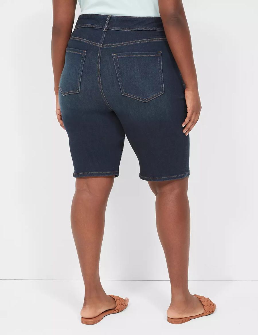 Women Lane Bryant Tighter Tummy Fit High-Rise Bermuda Jean Shorts Dark Blue | HOR6680ZF