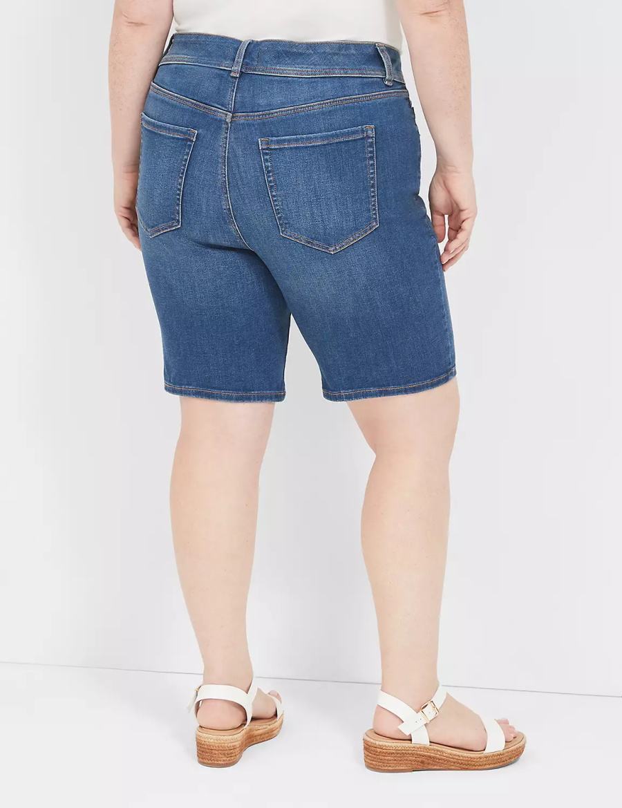 Women Lane Bryant Tighter Tummy Fit High-Rise Bermuda Jean Shorts Blue | RAG6517QF