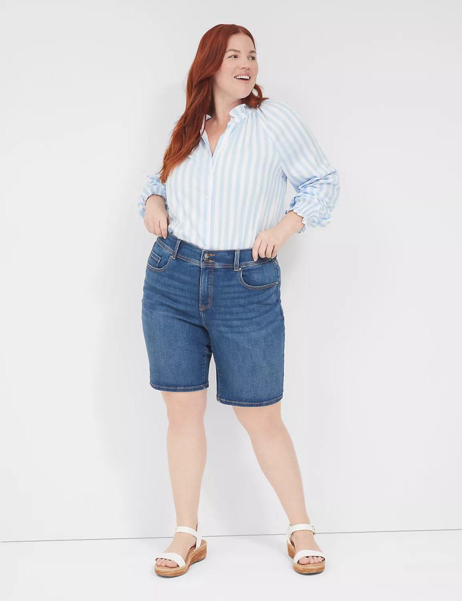 Women Lane Bryant Tighter Tummy Fit High-Rise Bermuda Jean Shorts Blue | RAG6517QF