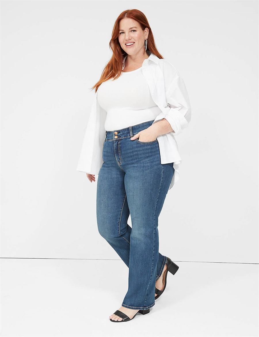 Women Lane Bryant Tighter Tummy High-Rise Boot Jeans Blue | OBK21TB