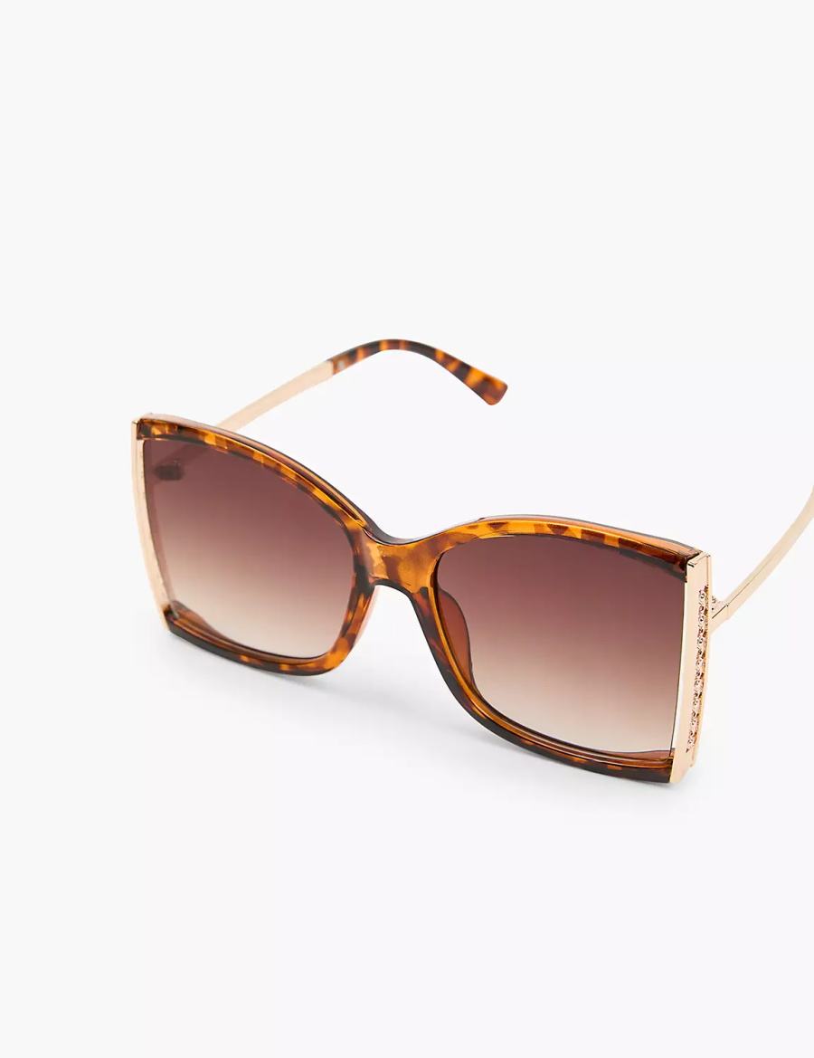 Women Lane Bryant Tortoiseshell Print With Goldtone Hinge Square Sunglasses Brown | AJR7285RW