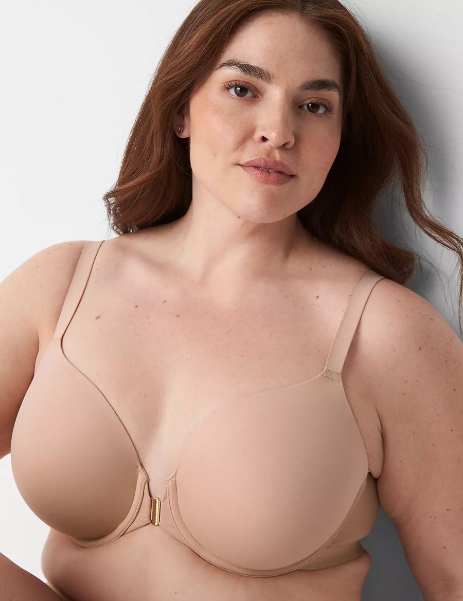 Women Lane Bryant Totally Smooth Full Coverage Front-Close Bralettes Beige | EGS8822ZW