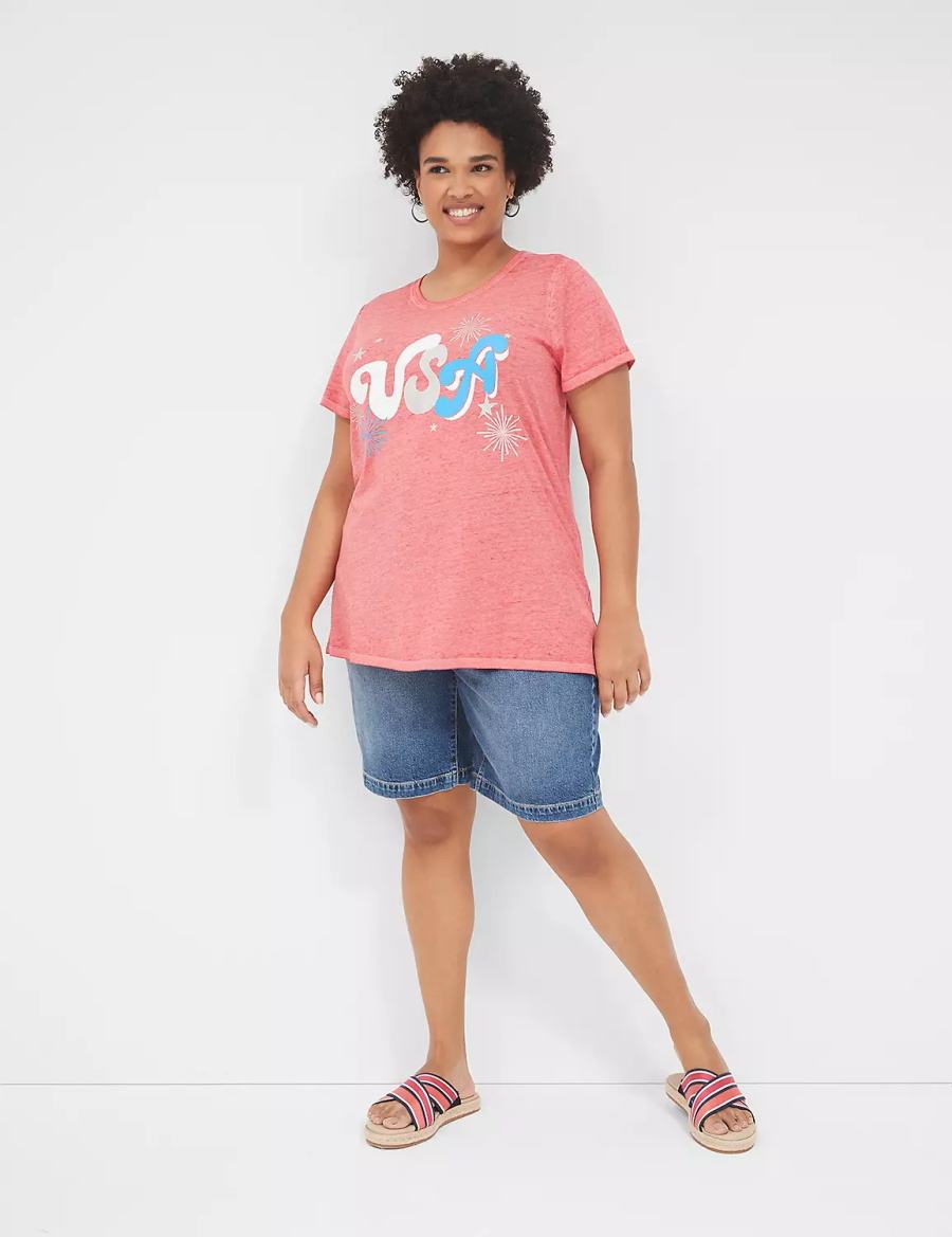 Women Lane Bryant USA Graphic Tee T Shirts Red | MEY2226YD