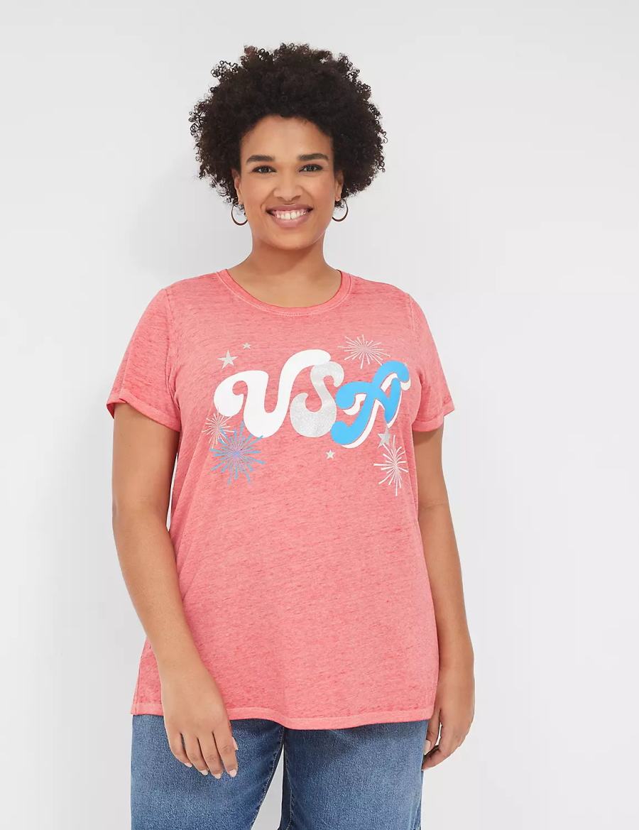 Women Lane Bryant USA Graphic Tee T Shirts Red | MEY2226YD