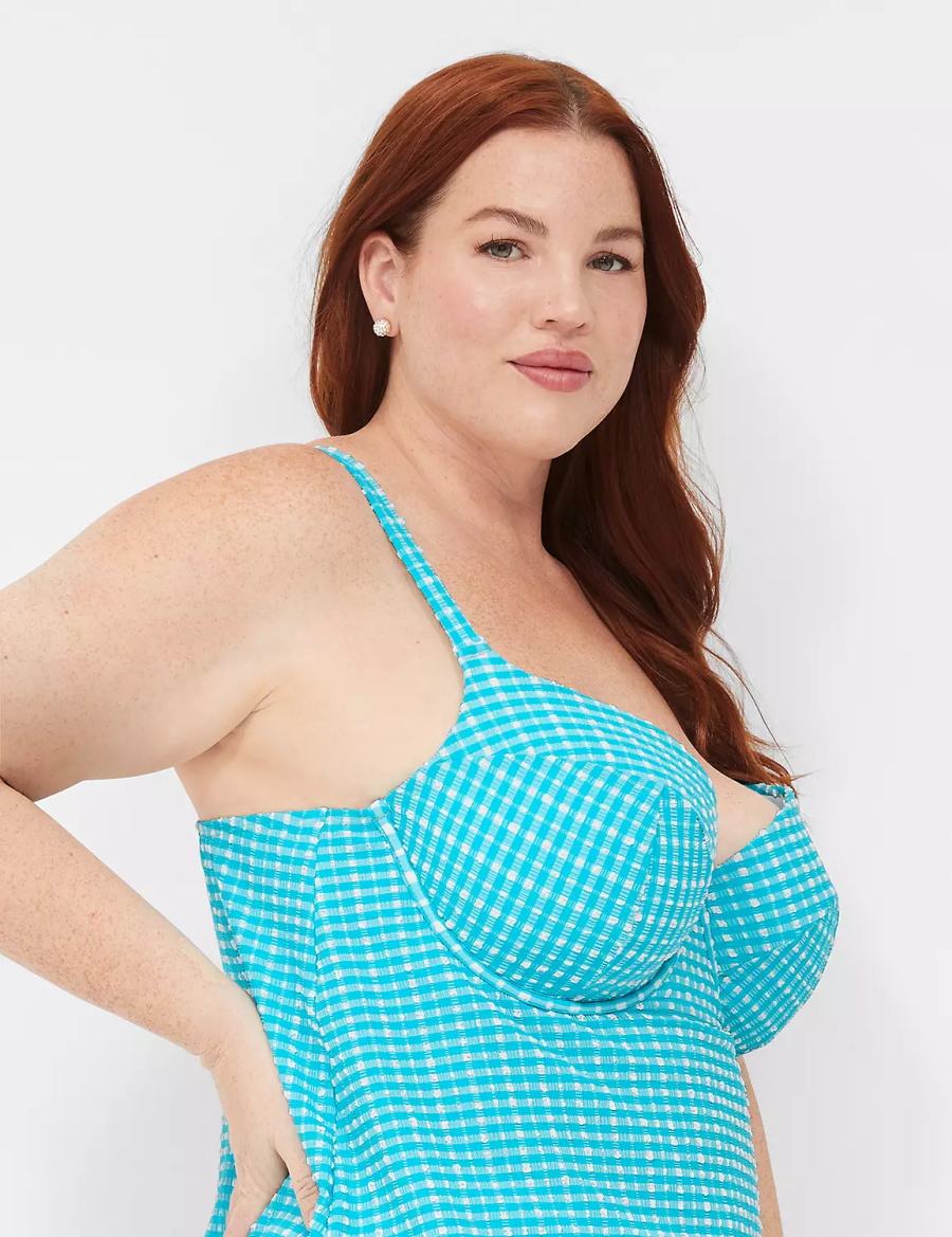 Women Lane Bryant Underwire Balconette Tankini Bikini Top Blue White | BVZ4879JA