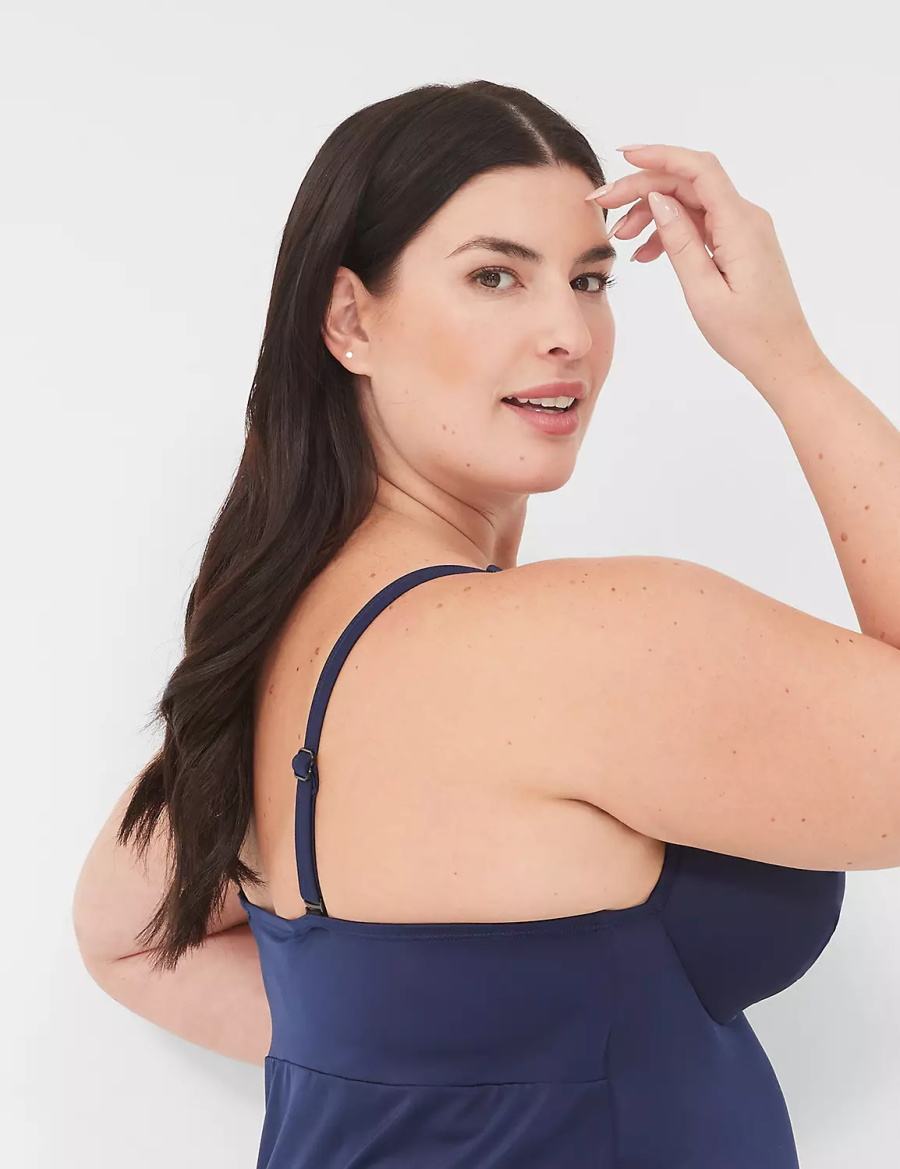 Women Lane Bryant Underwire Knot-Front Tankini Bikini Top Blue | VXT7278YN