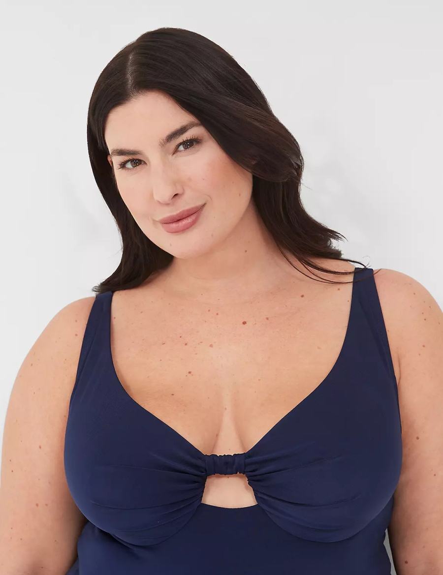 Women Lane Bryant Underwire Knot-Front Tankini Bikini Top Blue | VXT7278YN