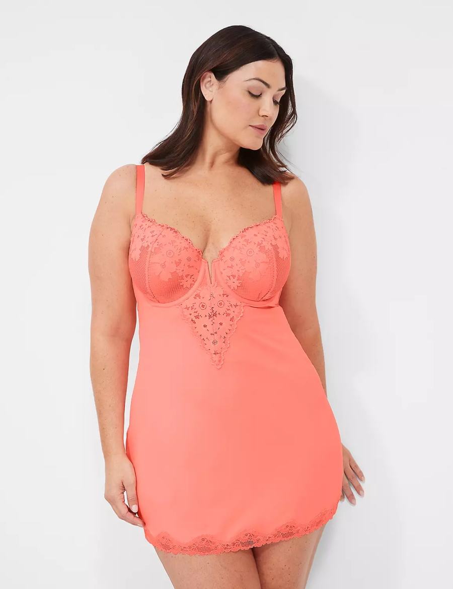 Women Lane Bryant Underwire Lace Slip Dress Pink | IMD21100UL