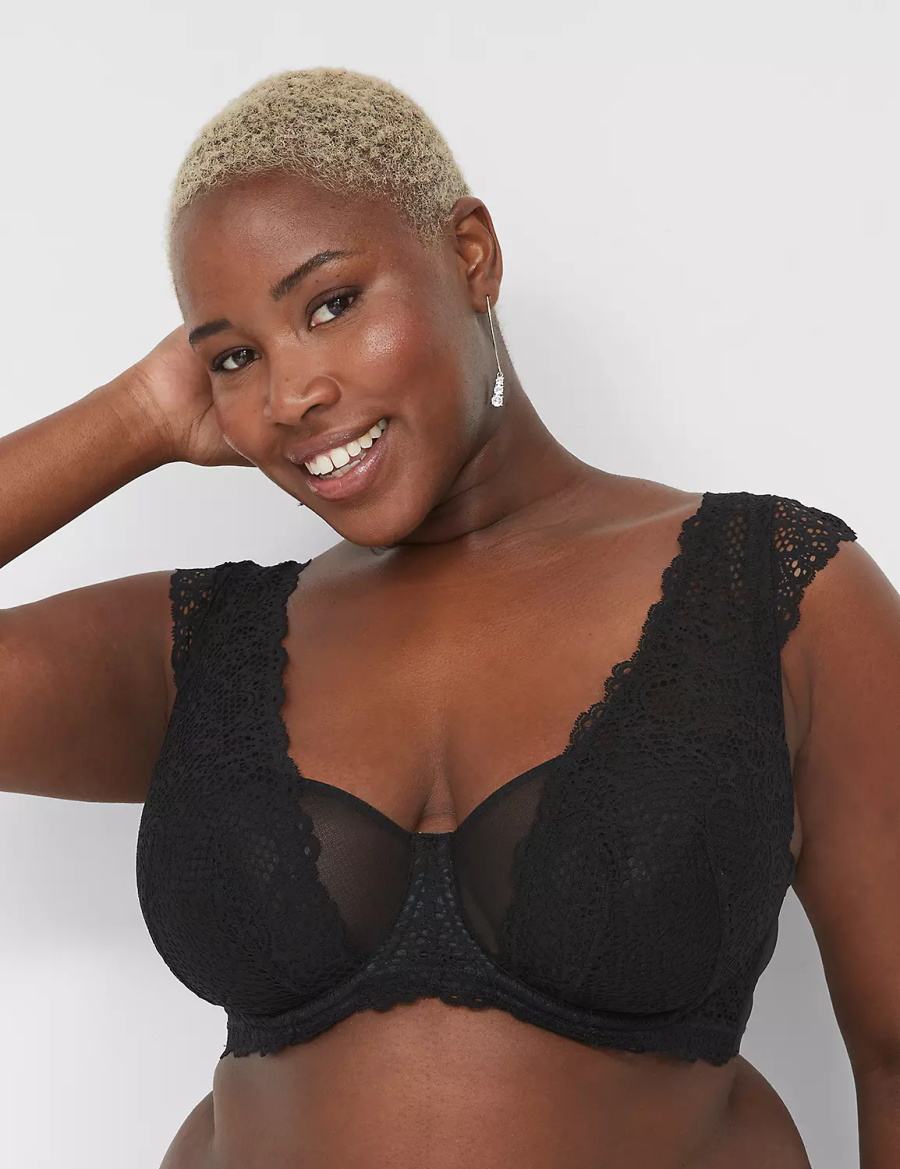 Women Lane Bryant Unlined Layered Cap-Sleeve Balconette Bra Black | QFK1150NG