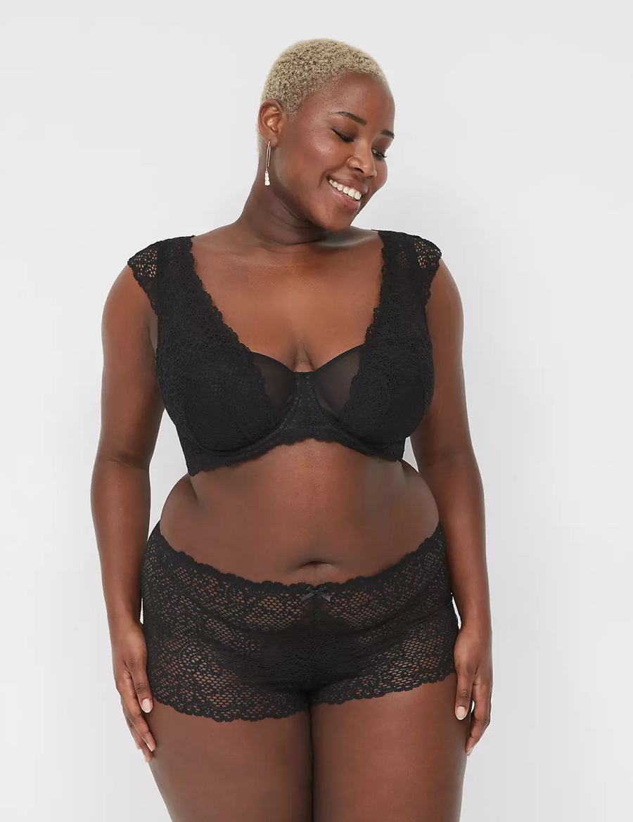 Women Lane Bryant Unlined Layered Cap-Sleeve Balconette Bra Black | QFK1150NG