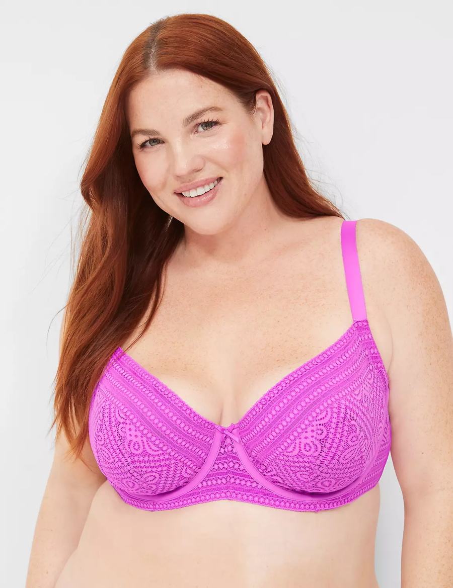 Women Lane Bryant Unlined with Lace Balconette Bra Light Purple | IGG2143AB