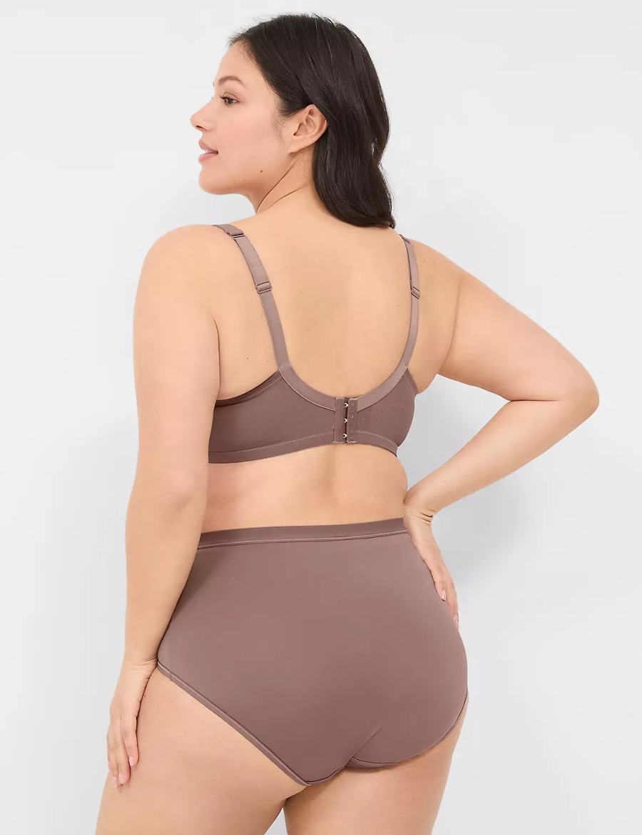 Women Lane Bryant Unlined with Lace Balconette Bra Deep Grey Brown | WDO3242CD