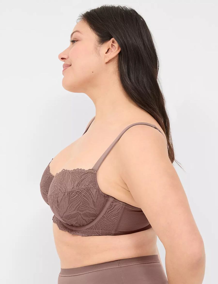 Women Lane Bryant Unlined with Lace Balconette Bra Deep Grey Brown | WDO3242CD