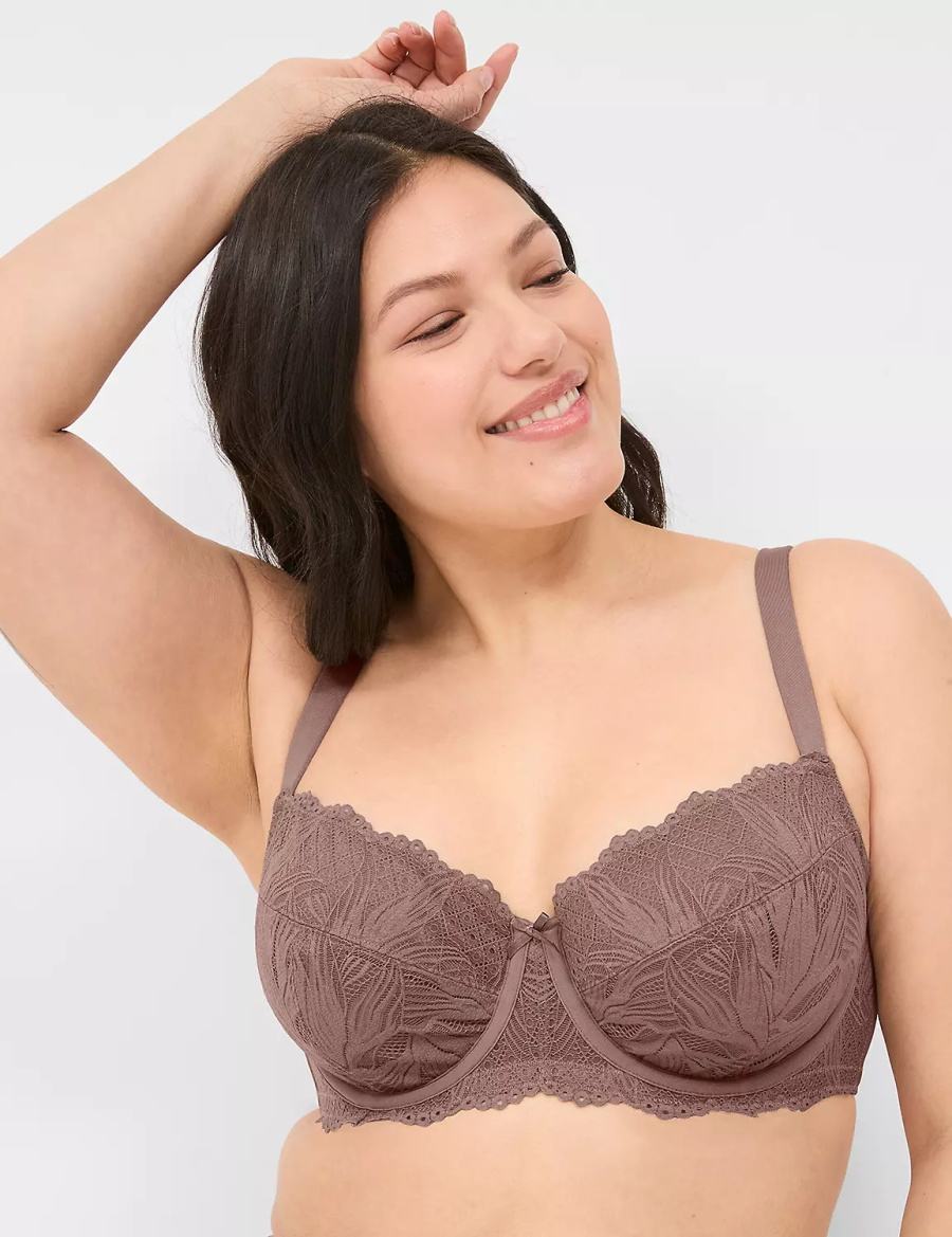 Women Lane Bryant Unlined with Lace Balconette Bra Deep Grey Brown | WDO3242CD