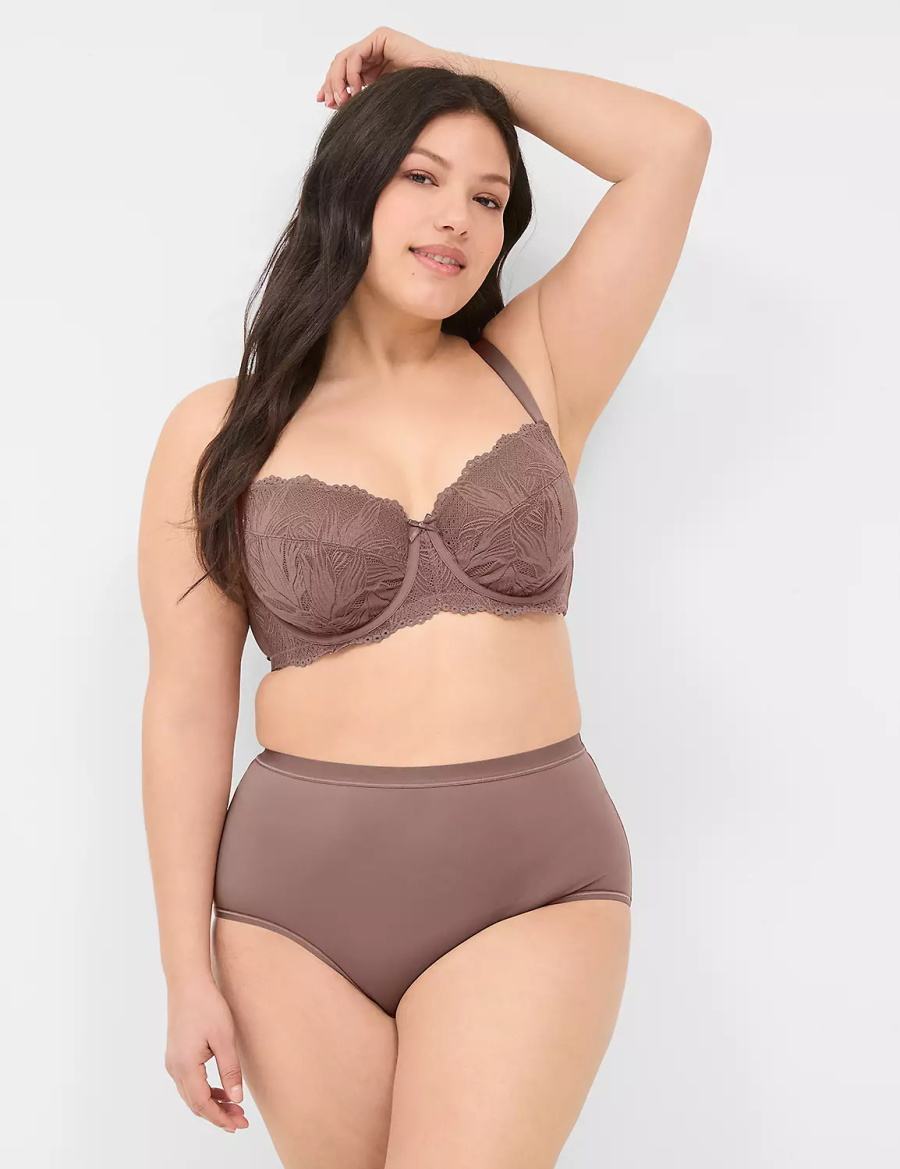 Women Lane Bryant Unlined with Lace Balconette Bra Deep Grey Brown | WDO3242CD