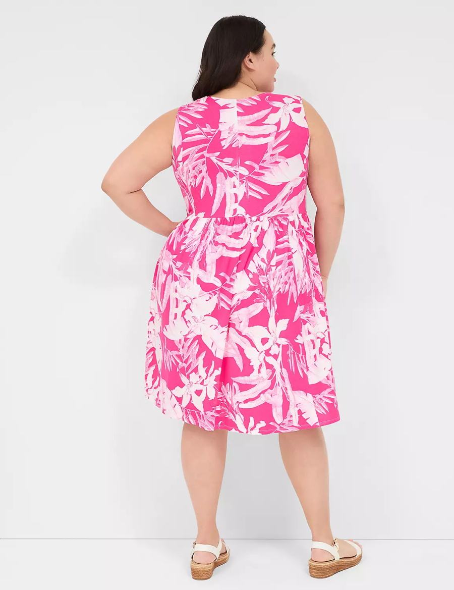 Women Lane Bryant V-Neck Easy Swing Casual Dress Pink | APD3870KO