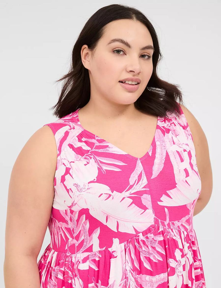 Women Lane Bryant V-Neck Easy Swing Casual Dress Pink | APD3870KO