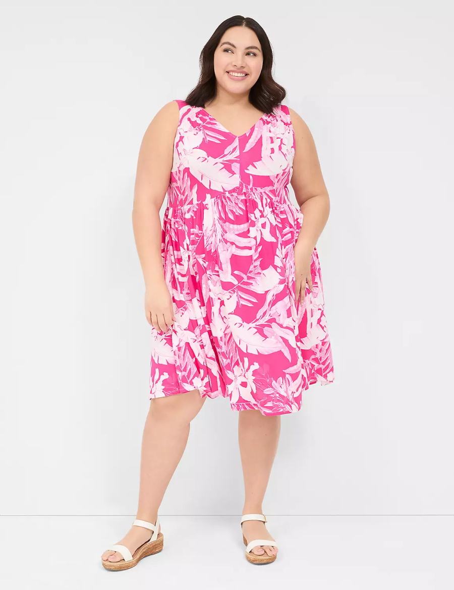 Women Lane Bryant V-Neck Easy Swing Casual Dress Pink | APD3870KO