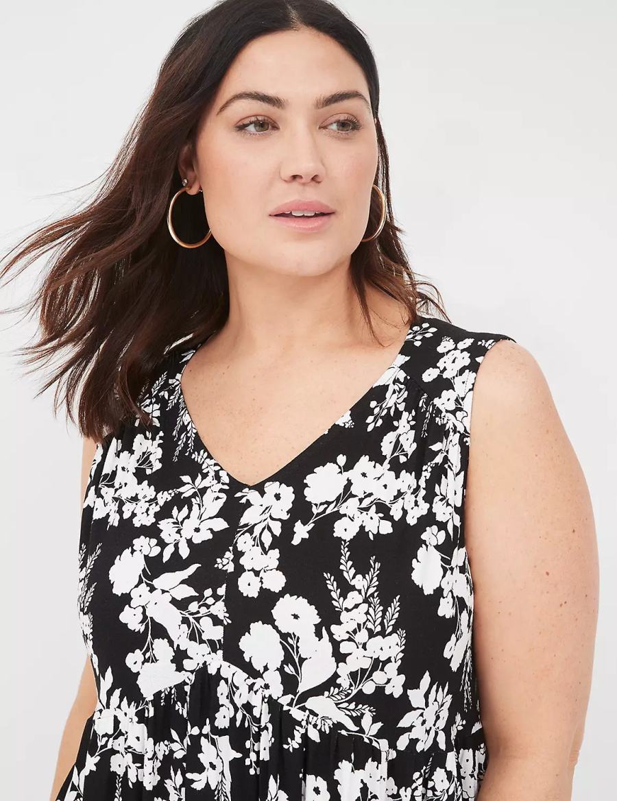 Women Lane Bryant V-Neck Easy Swing Casual Dress Black | ZOR2755XS