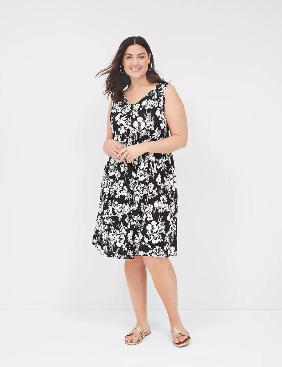 Women Lane Bryant V-Neck Easy Swing Casual Dress Black | ZOR2755XS