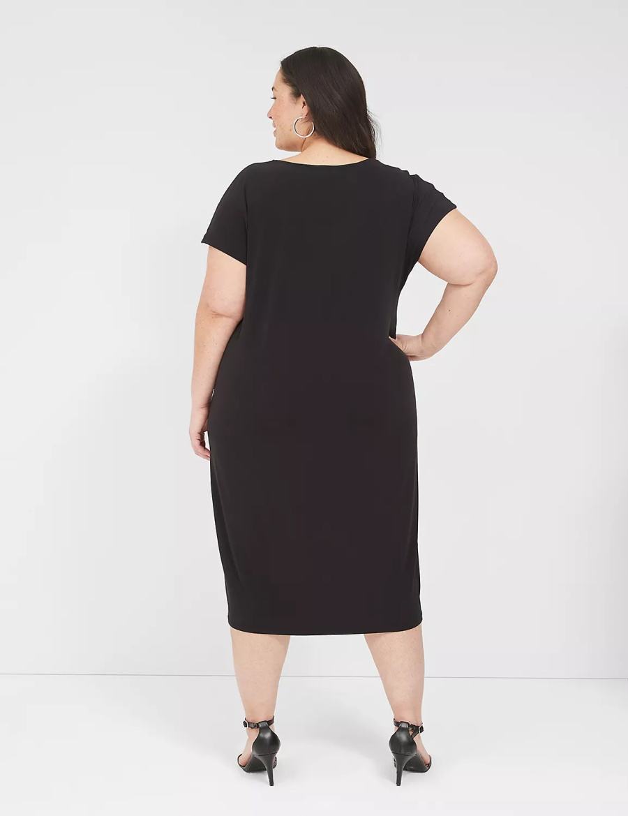 Women Lane Bryant V-Neck Pleat-Front Jersey Casual Dress Black | HMF6336XY