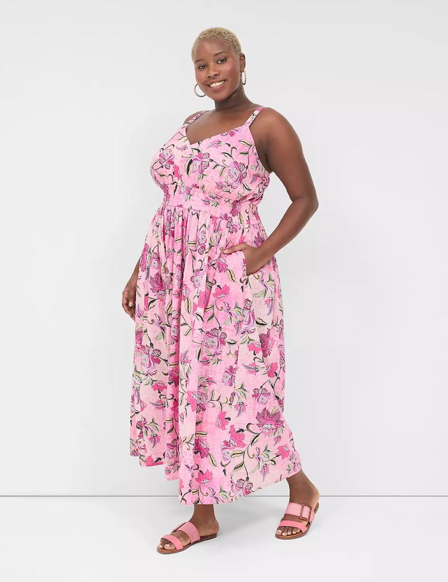 Women Lane Bryant V-Neck Ruched-Waist Maxi Dress Pink | DHS2539IH