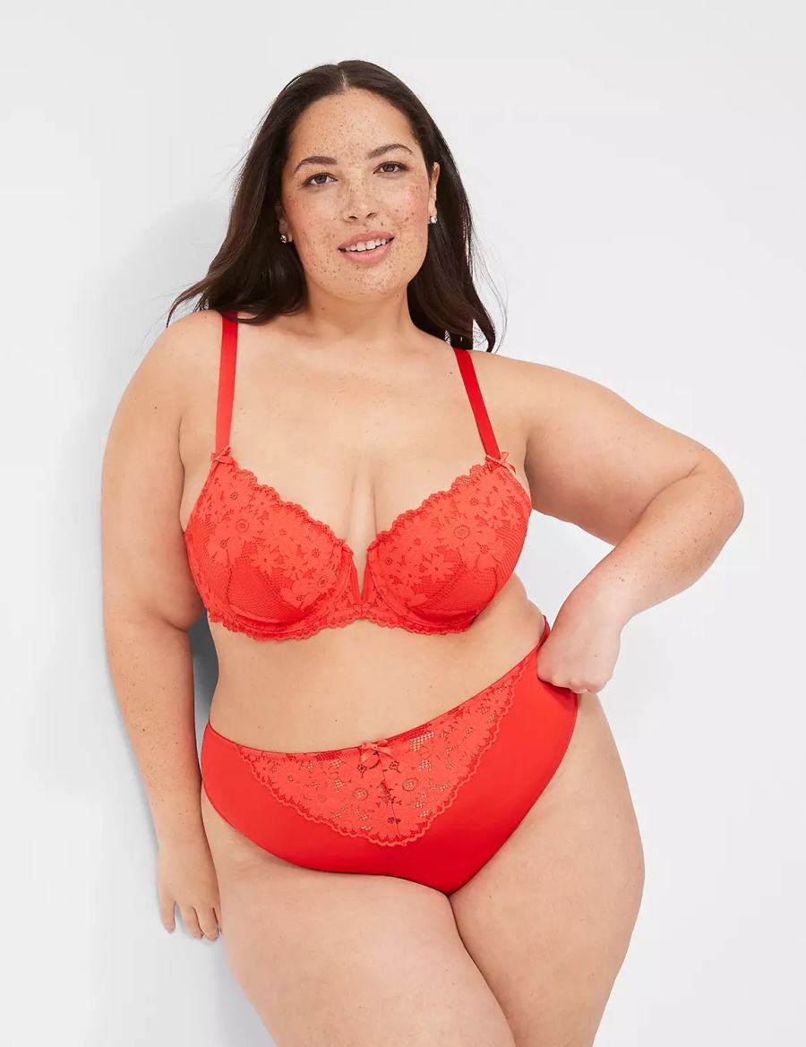 Women Lane Bryant V-Wire Lace Balconette Bra Deep Red | VTO7096LS