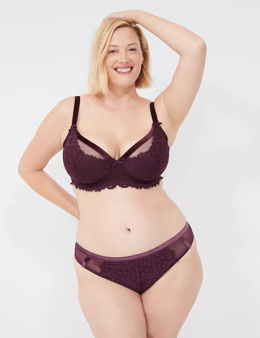 Women Lane Bryant Velvet-Trim Thong Panty Burgundy | UNJ6381YC