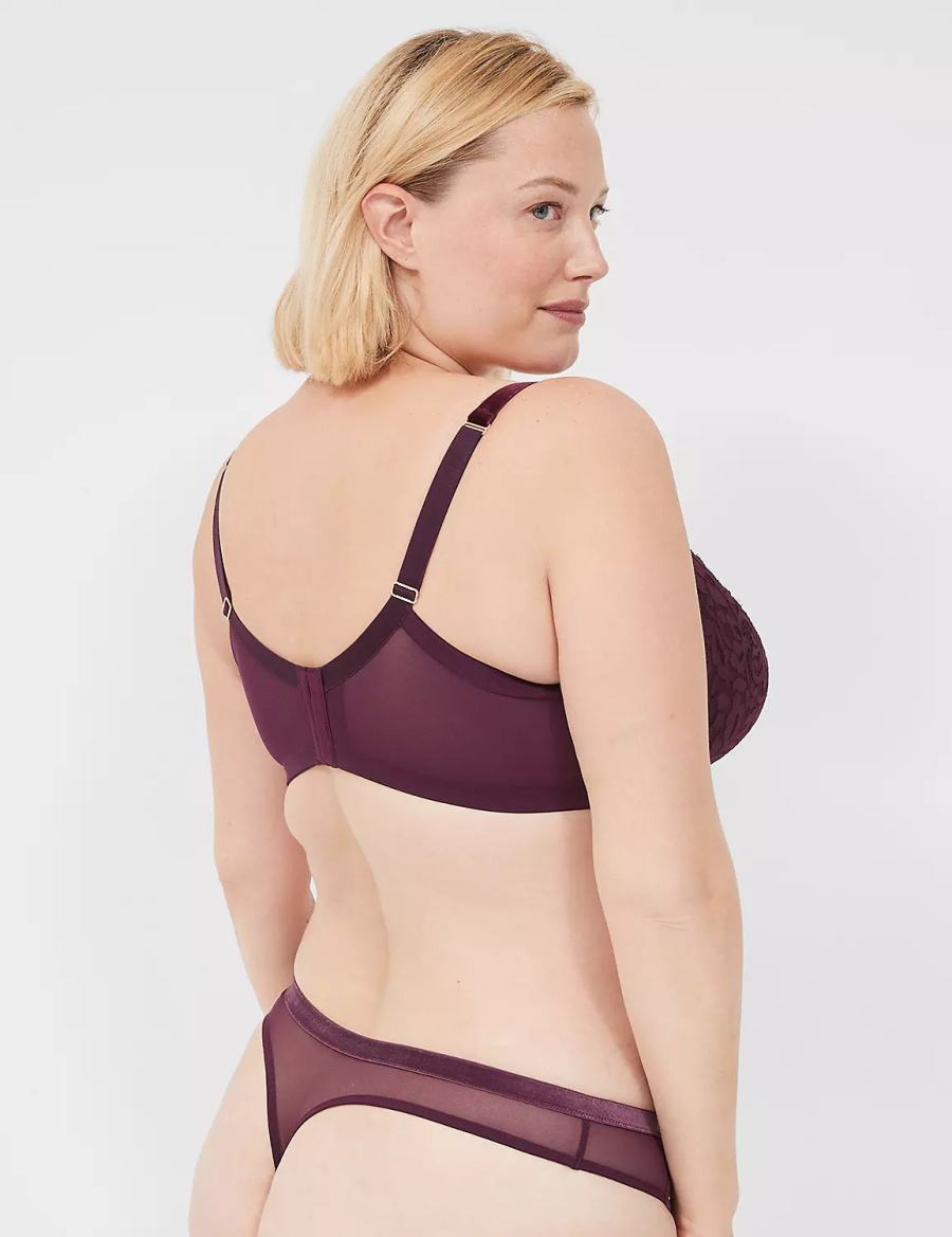 Women Lane Bryant Velvet-Trim Thong Panty Burgundy | UNJ6381YC