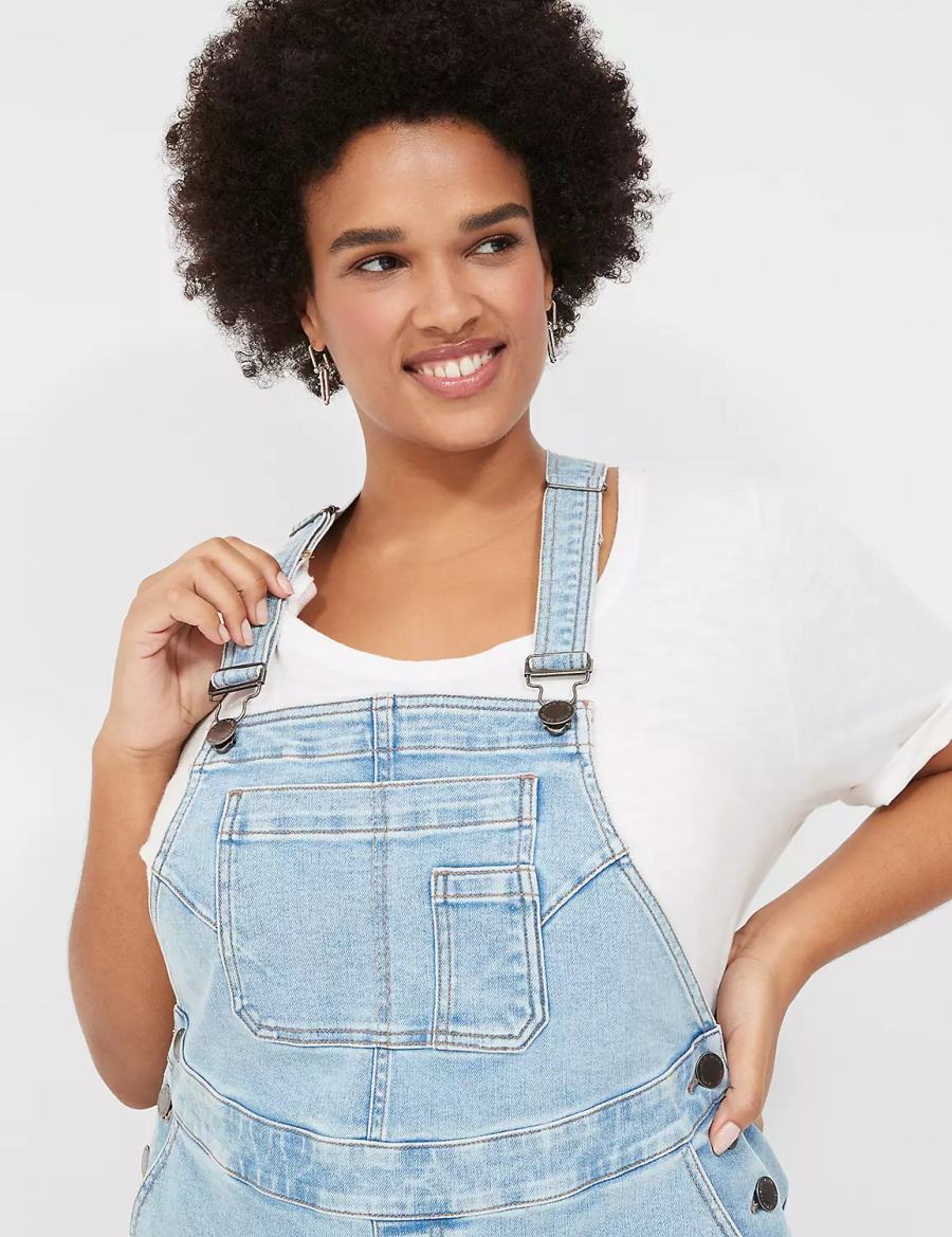 Women Lane Bryant Wide Leg Denim Overall Light Blue | ZCQ5718ON