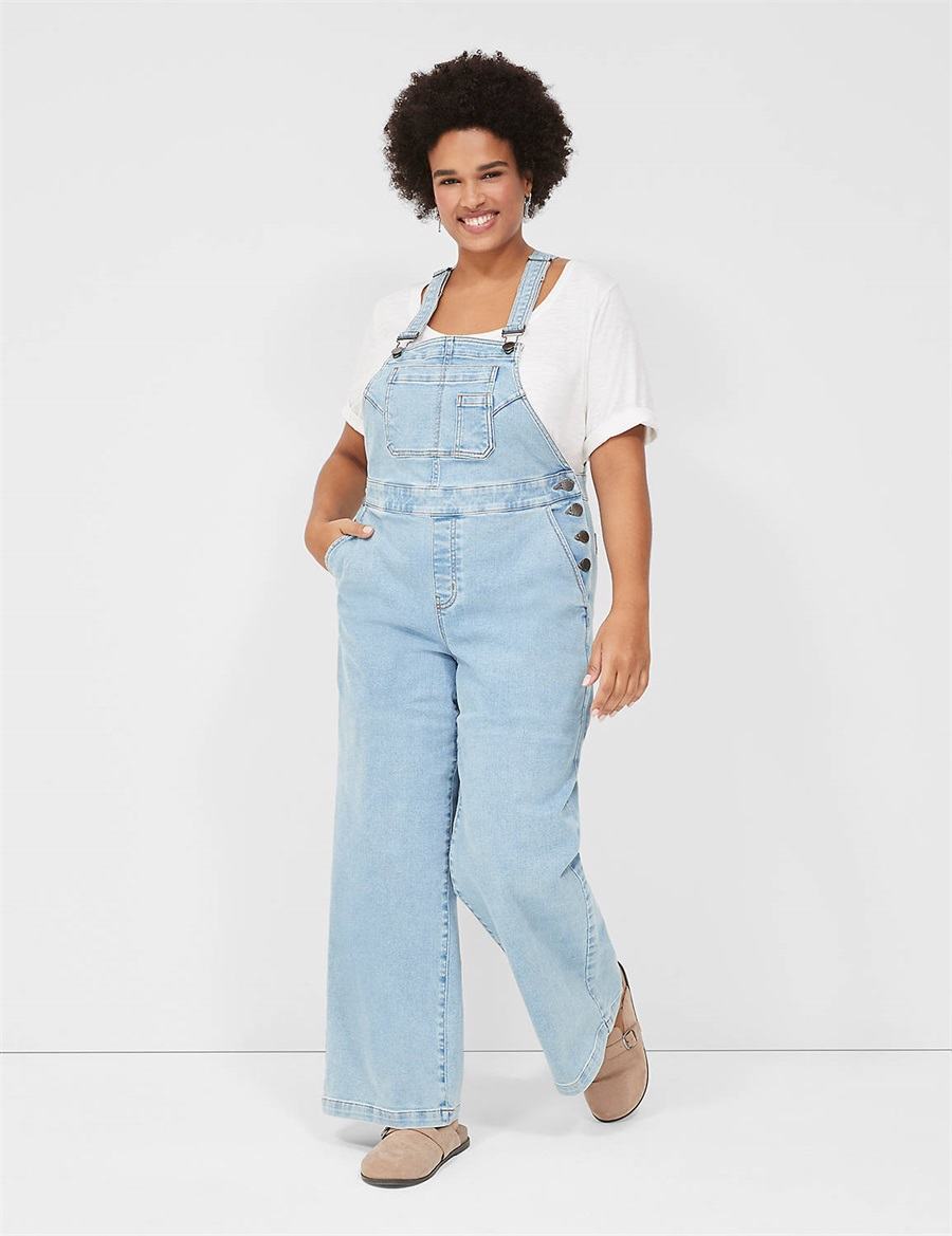 Women Lane Bryant Wide Leg Denim Overall Light Blue | ZCQ5718ON