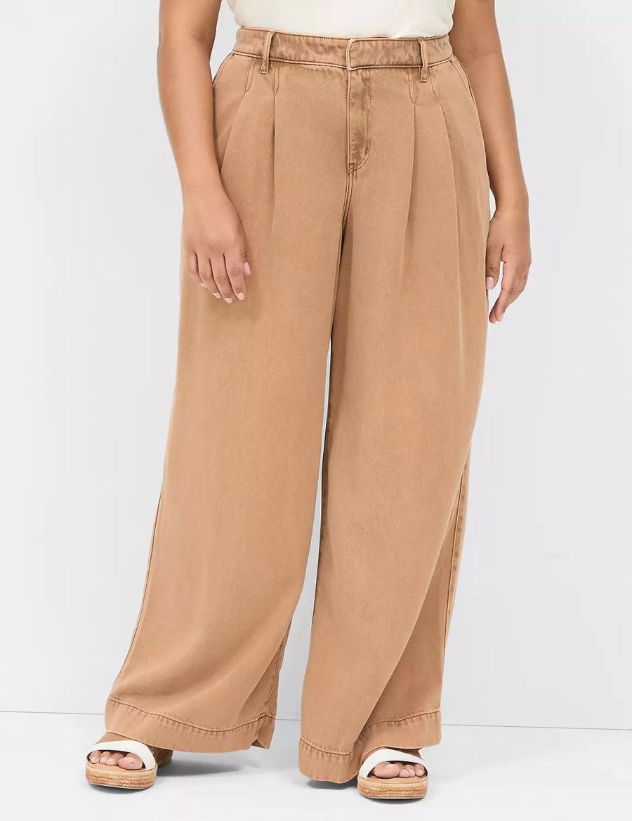 Women Lane Bryant Wide Leg Trouser Fluid Jeans Brown | VMH640DI