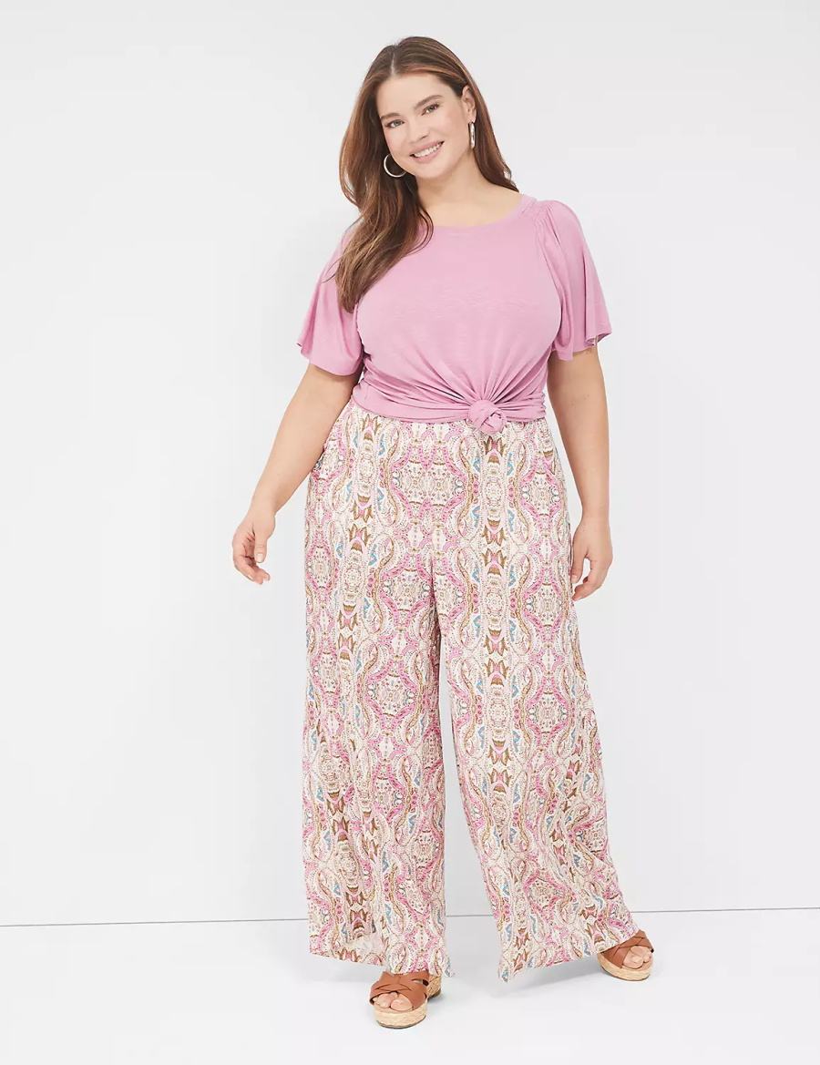 Women Lane Bryant Wide Leg Vacation Pants Pink | ZFY3573UC