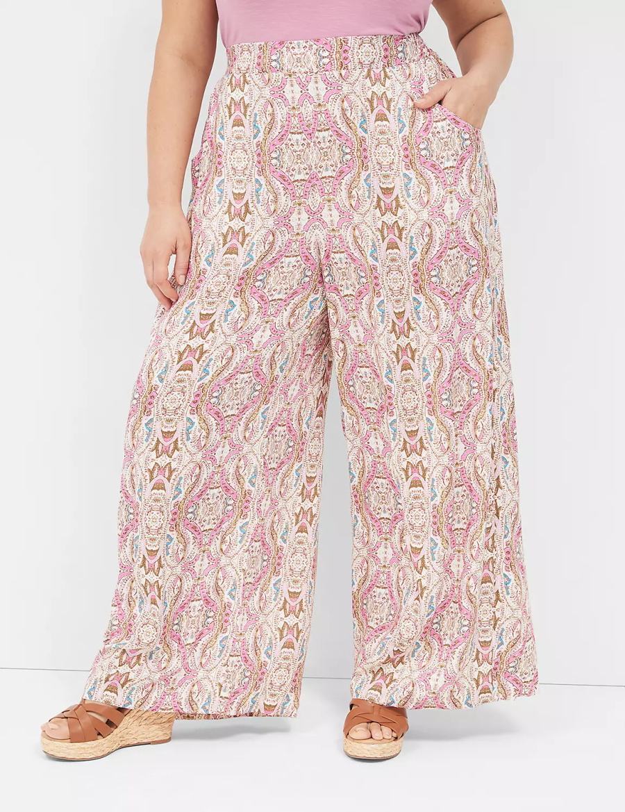 Women Lane Bryant Wide Leg Vacation Pants Pink | ZFY3573UC