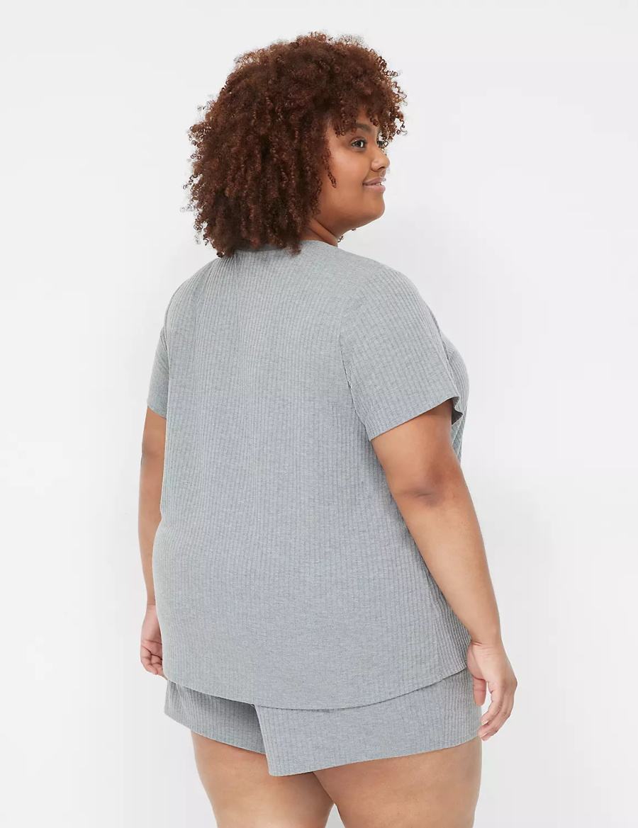 Women Lane Bryant Wide Rib Pocket V-Neck Tee T Shirts Grey | MCW4019VF