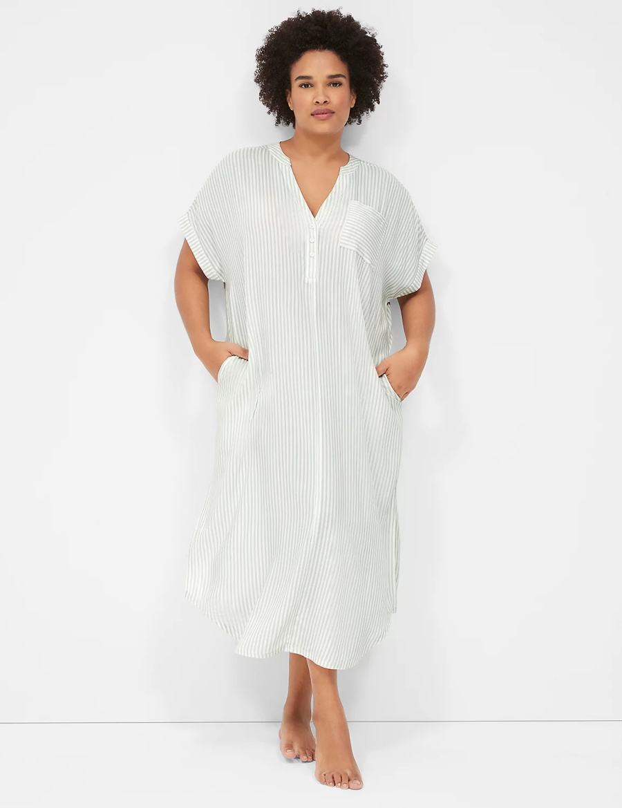 Women Lane Bryant Woven Maxi Sleepshirt Shirts White Stripes | SKJ226KG