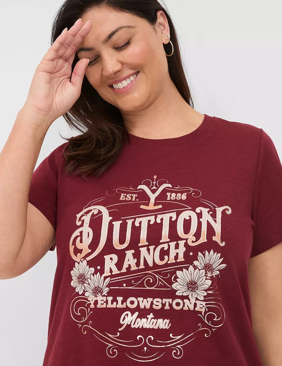 Women Lane Bryant Yellowstone Dutton Ranch Graphic Tee T Shirts Red | CMR7133QP