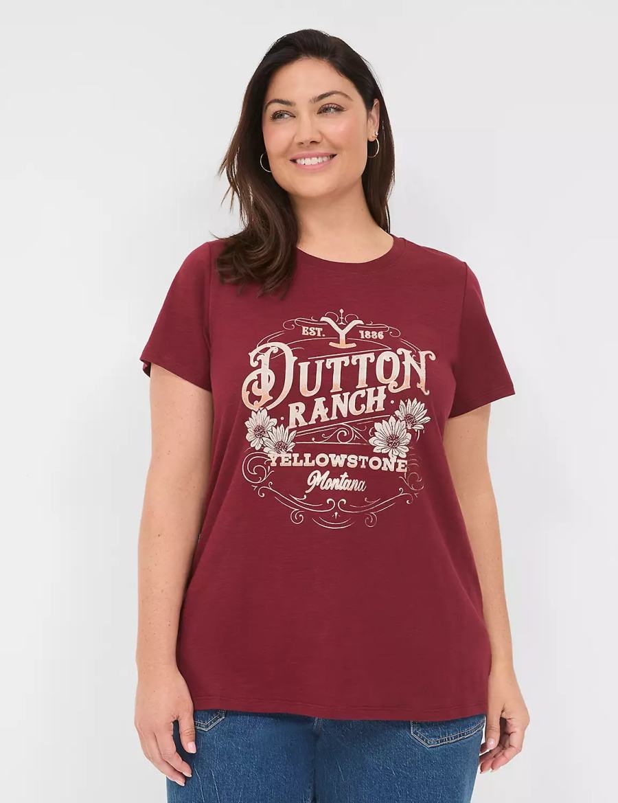 Women Lane Bryant Yellowstone Dutton Ranch Graphic Tee T Shirts Red | CMR7133QP