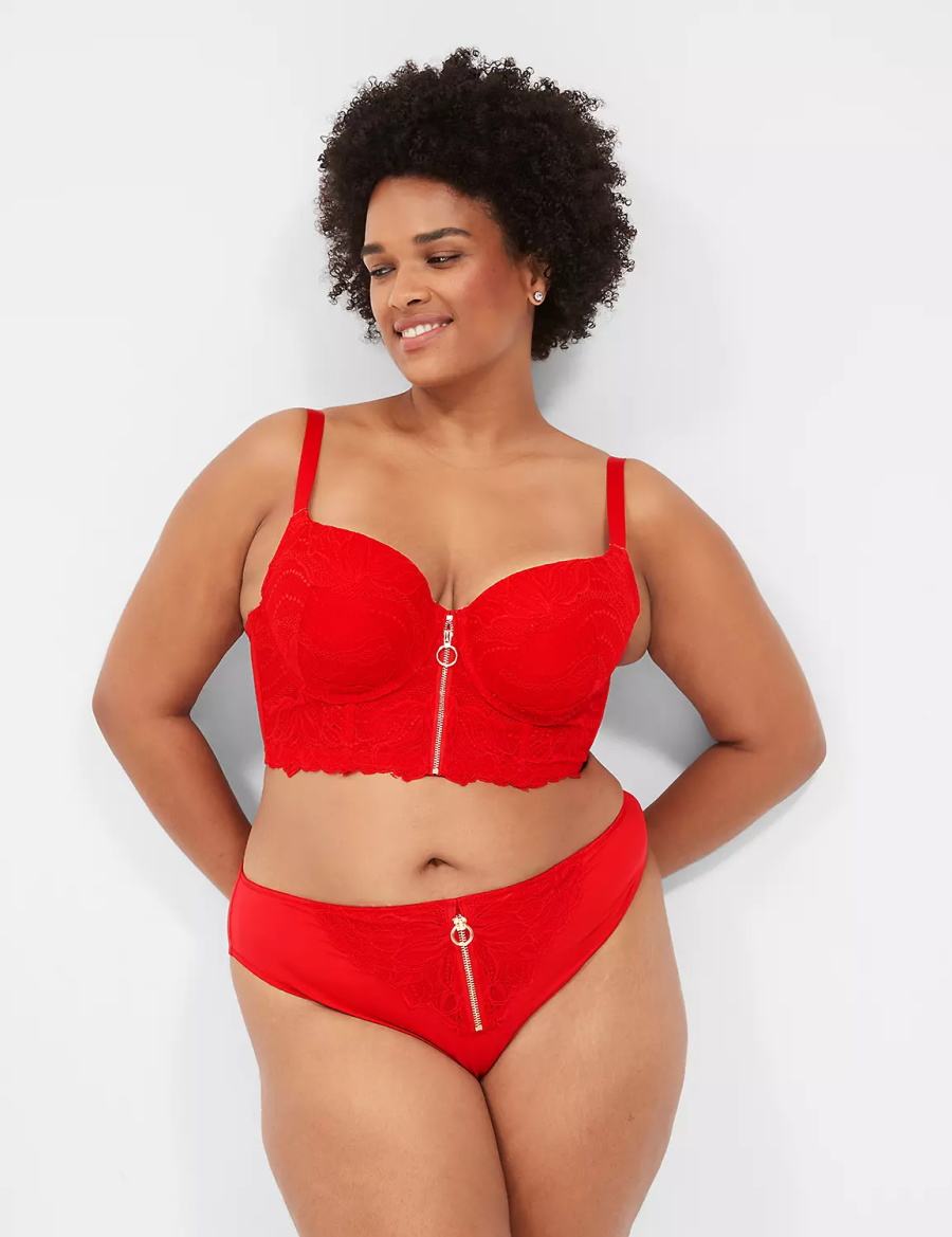 Women Lane Bryant Zip-Front French Briefs Red | NNB7779TR